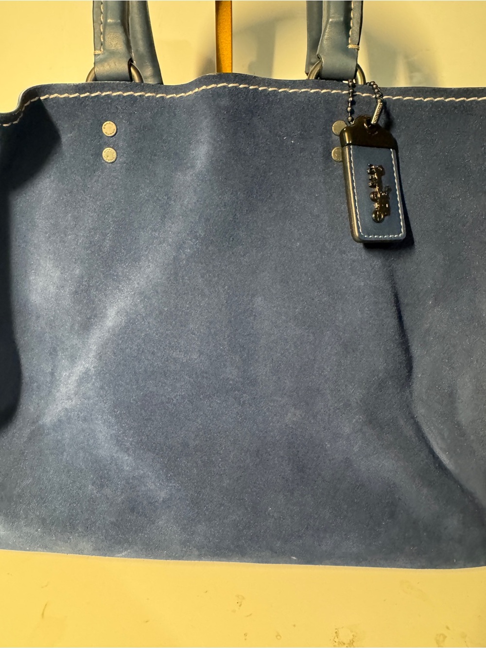 Coach Rogue 30 1941 Navy Blue Suede Satchel with Leather Trim - Picture 10 of 16
